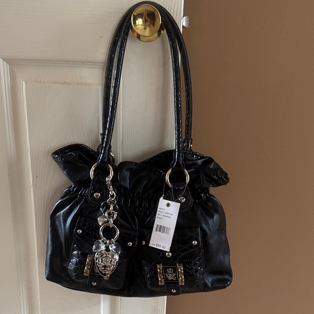 Kathy Van Zeeland Black Shoulder Bag with Silver Details